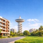 Modern apartment buildings near Anna Nagar Tower in Chennai with greenery and wide roads, ideal for rental flats in Anna Nagar