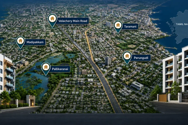 Featured image showing Flats for Rent in Velachery near Taramani, Perungudi, Madipakkam and Pallikaranai.