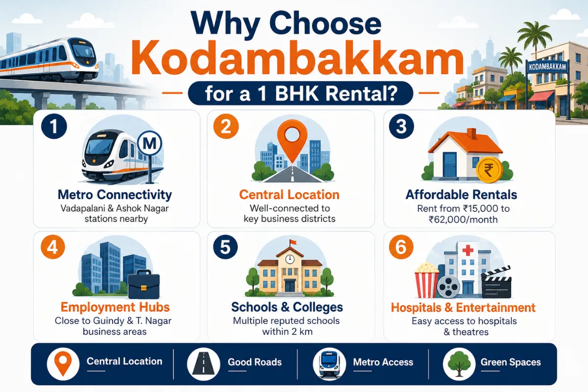 Benefits of choosing a 1 BHK House for Rent in Kodambakkam with metro access, schools and affordable rentals.