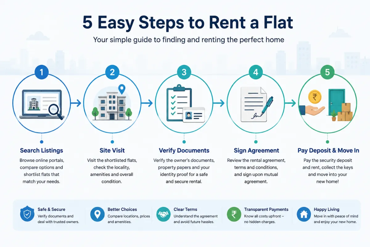 Step-by-step guide to finding a 2 BHK Flat for Rent in Chennai, from searching listings to signing the rental agreement.